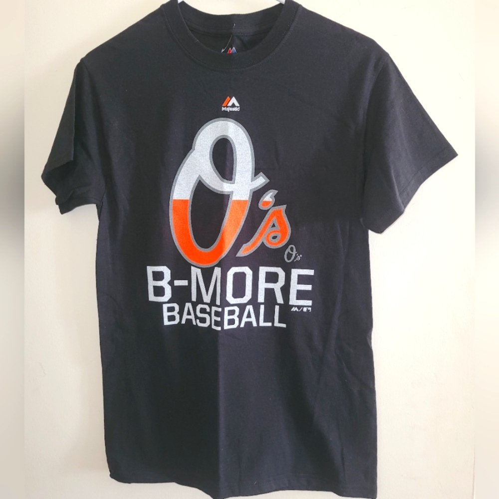 NWT Majestic Baltimore Orioles B-More Baseball Graphic Tee Unisex Small Black